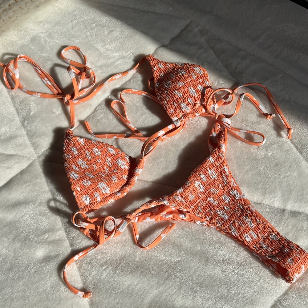 Zaful Orange & White Tie-Side Bikini Set